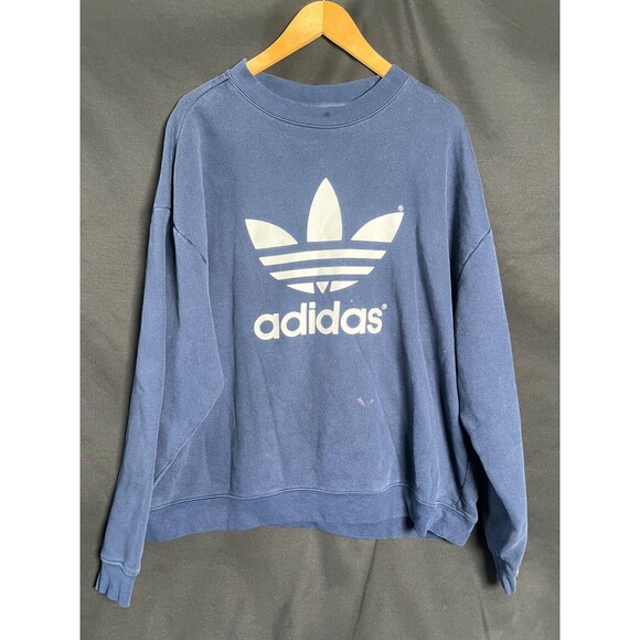 adidas Other - Adidas Fleece Lined Crewneck Long Sleeve Pullover Navy Blue Sweatshirt - Size XL